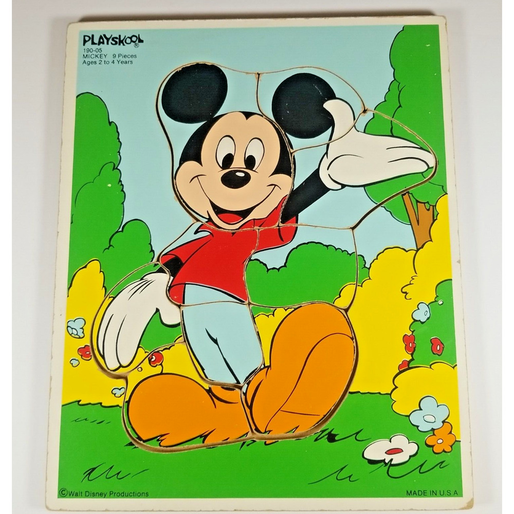 Playskool Mickey Mouse 9 Piece Vintage Wooden Board Tray Puzzle 190-05